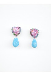 KALEIDO KYMA Earrings Ροζ Γαλάζια Σκουλαρίκια Σε Σχήμα Καρδιάς Επιπλατινωμένα Με Κρύσταλλα