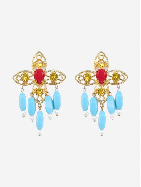 KALEIDO SELMA Earrings Τιρκουαζ  Σκουλαρίκια Με Επιχρυσωμένα Κρύσταλλα 24 Καρατίων