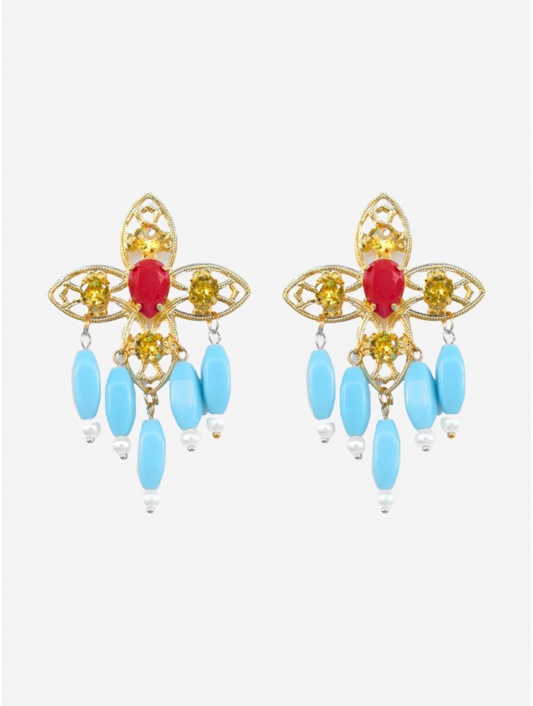 KALEIDO SELMA Earrings Τιρκουαζ  Σκουλαρίκια Με Επιχρυσωμένα Κρύσταλλα 24 Καρατίων