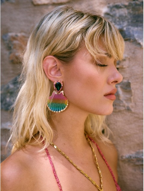 KALEIDO TULUM Earrings Χρυσά Σκουλαρίκια Επιχρυσωμένα Με Κρύσταλλα 24 Καρατίων