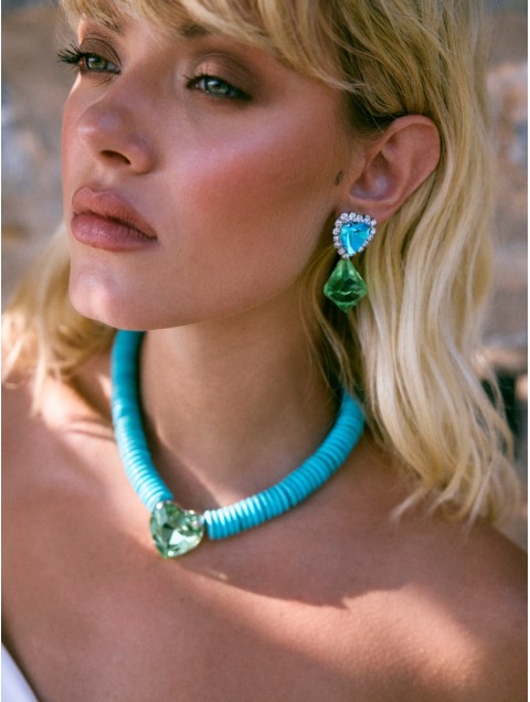 KALEIDO Aqua Velva Earrings Ασημένια Σκουλαρίκια Με Κρυστάλλινη Διακόσμηση 