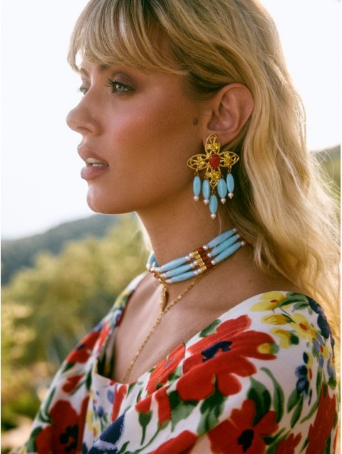 KALEIDO SELMA Earrings Τιρκουαζ  Σκουλαρίκια Με Επιχρυσωμένα Κρύσταλλα 24 Καρατίων