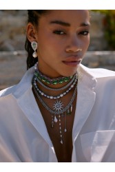 KALEIDO Absenta Choker Κολιέ με Πέρλες και Πράσινα Κρύσταλλα