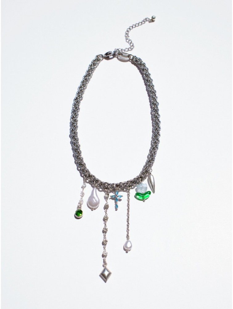 KALEIDO Aqua Kiss Necklace Silver Plated Stainless Steel Necklace