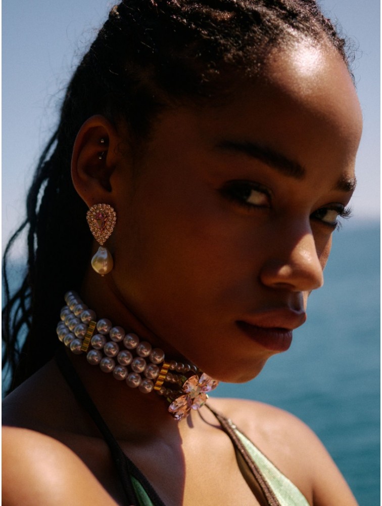 KALEIDO Bambola  Earrings Gold Pink Επιχρυσωμένα Σκουλαρίκια από Ορείχαλκο
