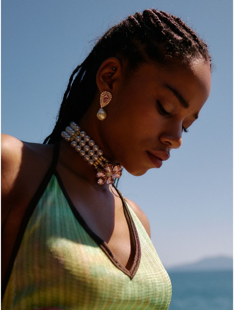 KALEIDO Bambola  Earrings Gold Pink Επιχρυσωμένα Σκουλαρίκια από Ορείχαλκο