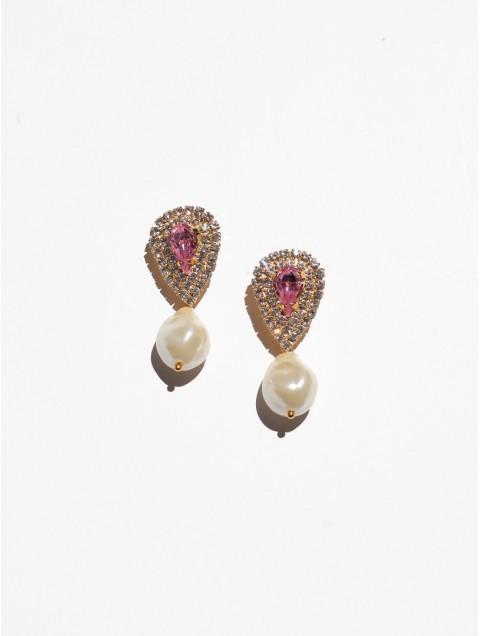 KALEIDO Bambola  Earrings Gold Pink Επιχρυσωμένα Σκουλαρίκια από Ορείχαλκο