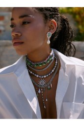 KALEIDO Bambola Earrings Silver Green Επάργυρα Σκουλαρίκια από Ορείχαλκο
