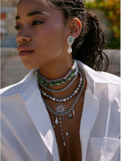 KALEIDO Bambola Earrings Silver Green Επάργυρα Σκουλαρίκια από Ορείχαλκο