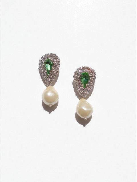 KALEIDO Bambola Earrings Silver Green Επάργυρα Σκουλαρίκια από Ορείχαλκο