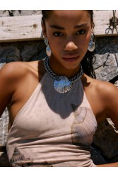 KALEIDO Concha Necklace Silver Crystal Επάργυρο Κολιέ από Ανοξείδωτο Ατσάλι