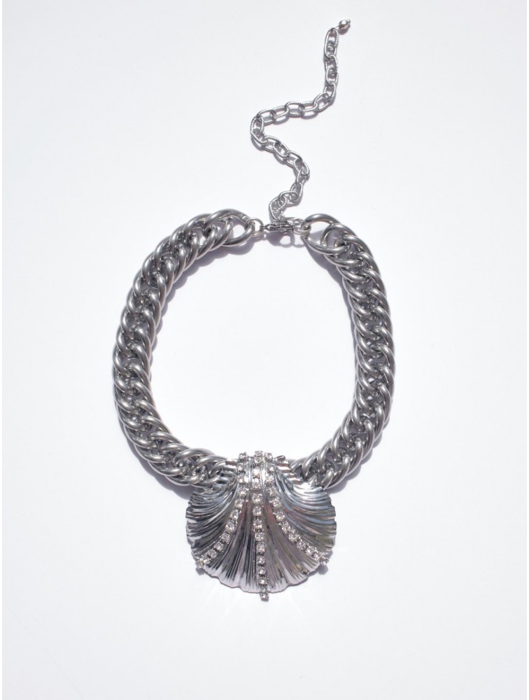 KALEIDO Concha Necklace Silver Crystal Επάργυρο Κολιέ από Ανοξείδωτο Ατσάλι