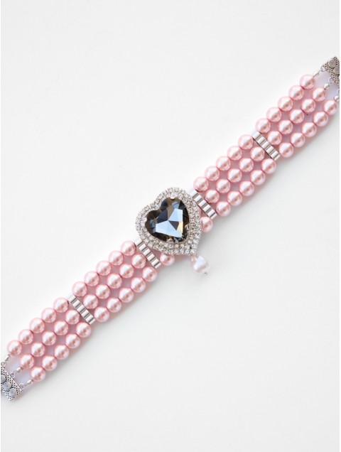 KALEIDO Eloise Choker Επάργυρο Κολιέ από Ορείχαλκο με Ροζ Πέρλες