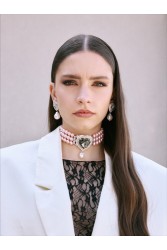 KALEIDO Eloise Choker Επάργυρο Κολιέ από Ορείχαλκο με Ροζ Πέρλες