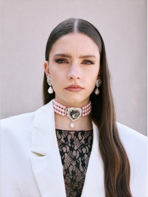 KALEIDO Eloise Choker Επάργυρο Κολιέ από Ορείχαλκο με Ροζ Πέρλες