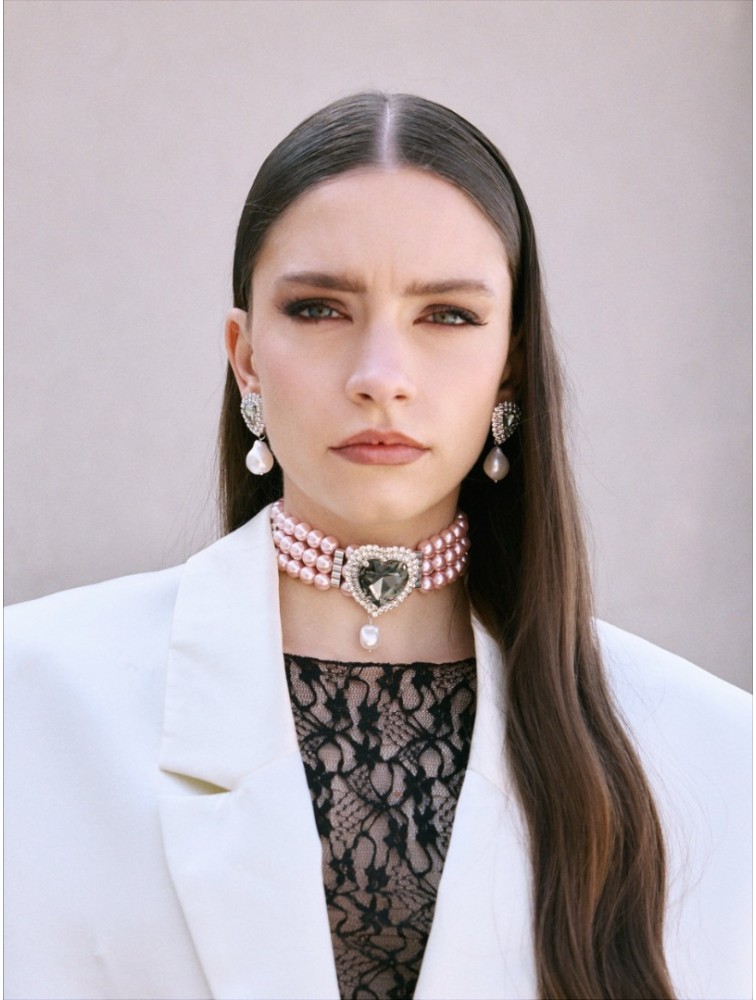 KALEIDO Eloise Choker Επάργυρο Κολιέ από Ορείχαλκο με Ροζ Πέρλες