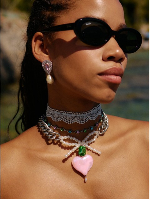 KALEIDO Milagros Necklace Επάργυρο Κολιέ από Ανοξείδωτο Ατσάλι και Δαντέλα