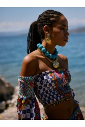 KALEIDO Ocean Muse Earrings Gold Aqua Gold Plated Brass Earrings