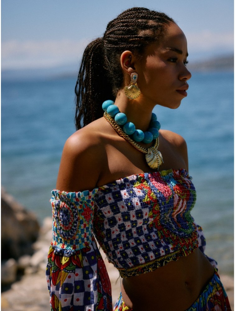 KALEIDO Ocean Muse Earrings Gold Aqua Gold Plated Brass Earrings