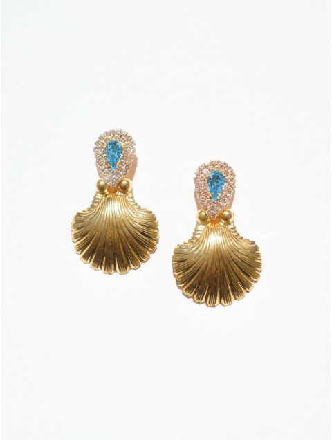 KALEIDO Ocean Muse Earrings Gold Aqua Επιχρυσωμένα Σκουλαρίκια από Ορείχαλκο