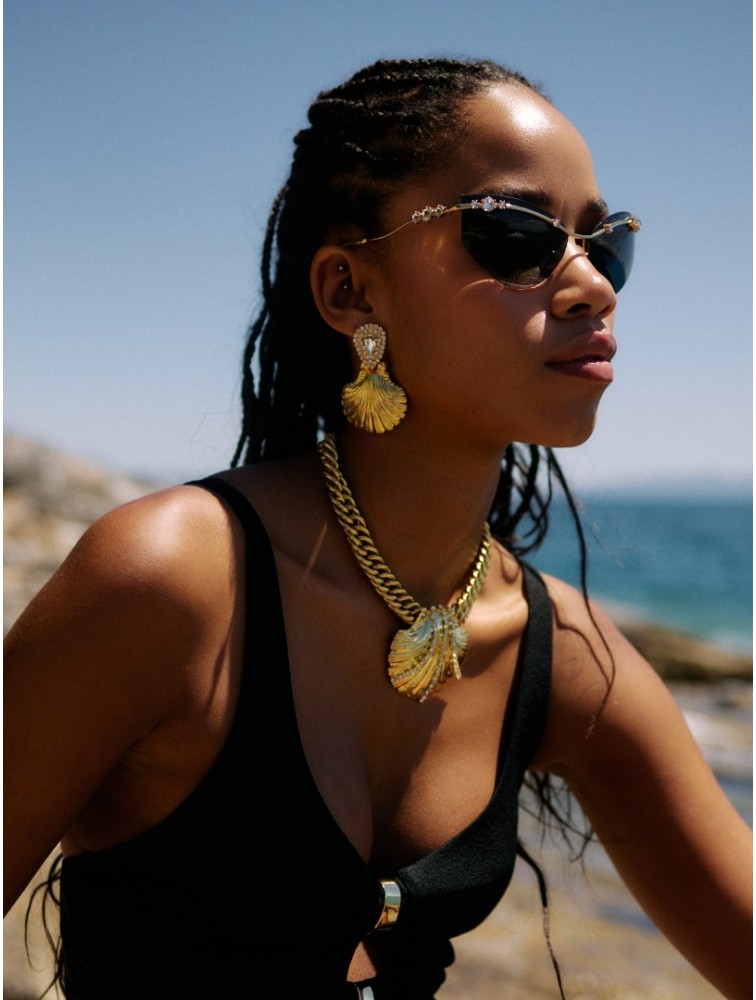 KALEIDO Ocean Muse Earrings Gold Crystal Επιχρυσωμένα Σκουλαρίκια από Ορείχαλκο