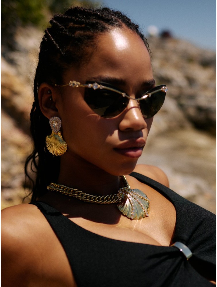 KALEIDO Ocean Muse Earrings Gold Crystal Επιχρυσωμένα Σκουλαρίκια από Ορείχαλκο