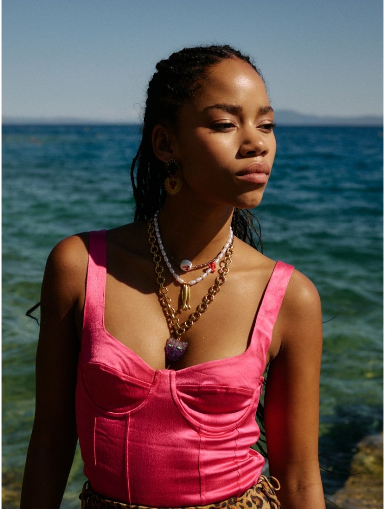 KALEIDO Pepecito Necklace Επιχρυσωμένο Κολιέ από Ανοξείδωτο Ατσάλι και Πέρλες