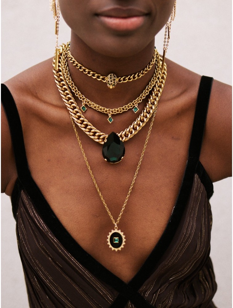 KALEIDO Twinkle Necklace Emerald Επιχρυσωμένο Κολιέ από Ανοξείδωτο Ατσάλι