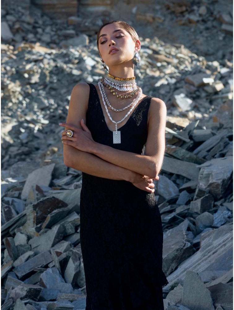 KALEIDO SERENITY CRYSTAL Brown Necklace Καφέ Κολιέ με κρύσταλλα