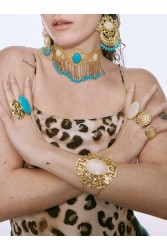KALEIDO NARCISSA Bracelet Gold Beige Βραχιόλι από ορείχαλκο επιχρυσωμένο 24 καρατίων