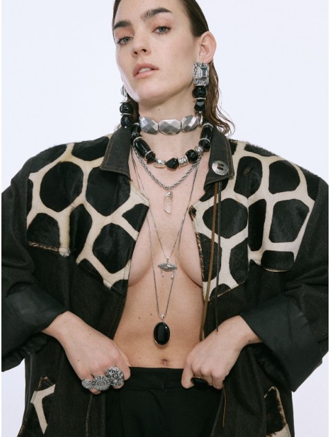 KALEIDO SAMADHI Necklace Κολιέ με μαύρες και ασημί χάντρες