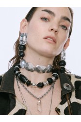 KALEIDO SAMADHI Necklace Κολιέ με μαύρες και ασημί χάντρες