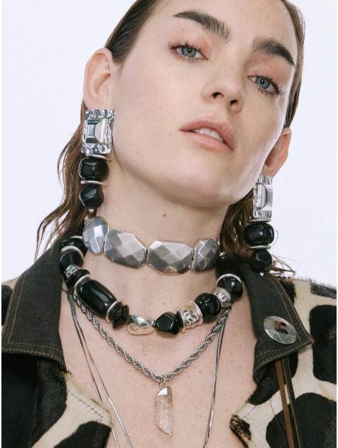 KALEIDO NEBULA Necklace Silver Τσόκερ με ακρυλικές χάντρες 