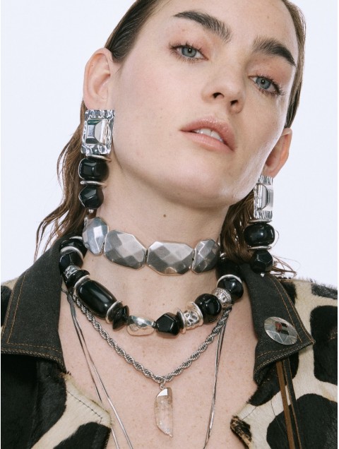 KALEIDO NEBULA Necklace Silver Choker with acrylic beads