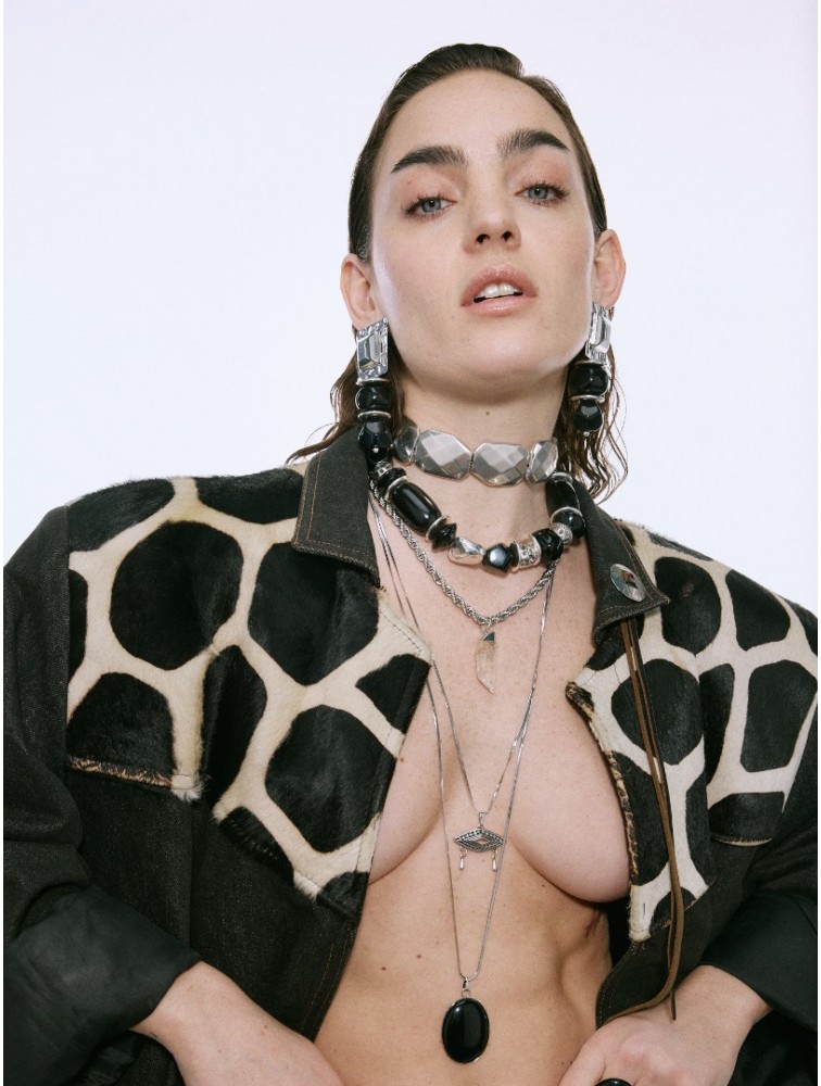 KALEIDO SAMADHI Necklace Κολιέ με μαύρες και ασημί χάντρες