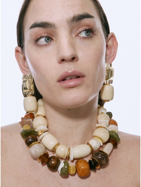 KALEIDO SAMANTHA Necklace Μπεζ κολιέ με χάντρες