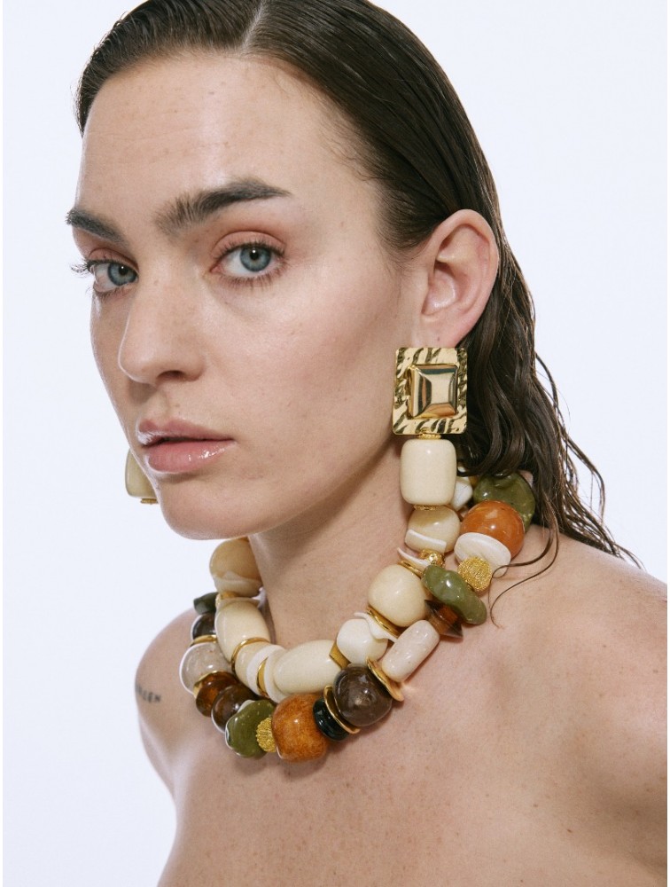 KALEIDO SAMANTHA Necklace Μπεζ κολιέ με χάντρες