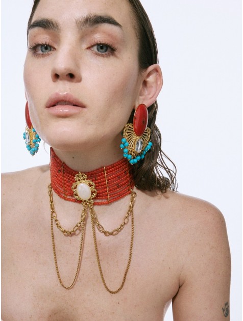 KALEIDO CAMELIA Earrings Σκουλαρίκια από ορείχαλκο επιχρυσωμένο 24 καρατίων