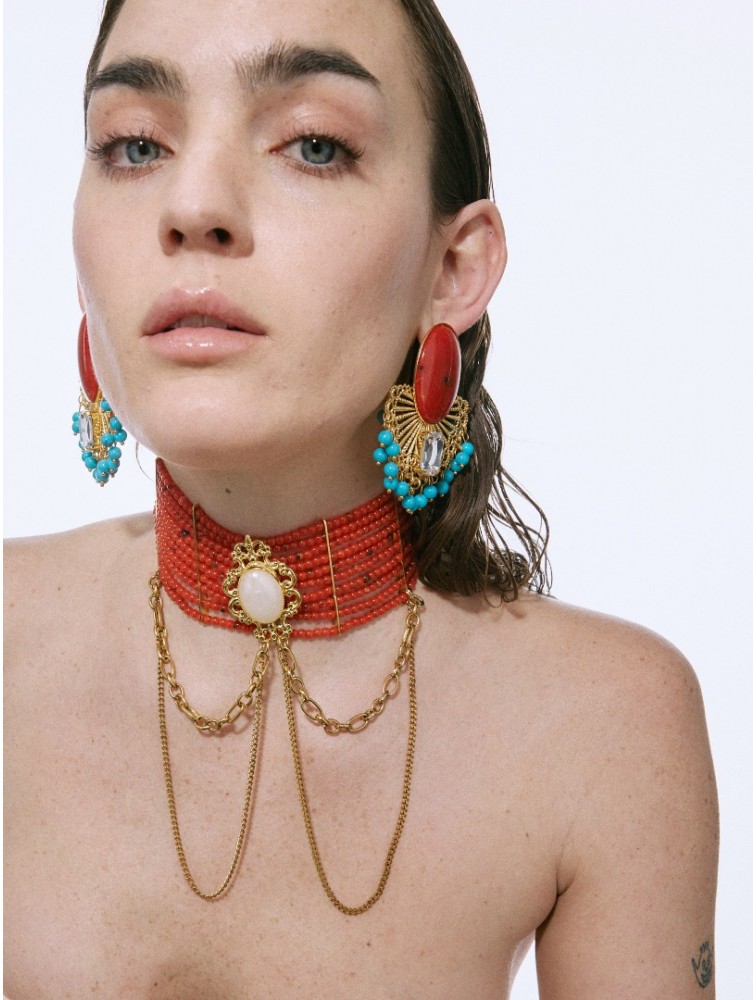 KALEIDO CAMELIA Earrings Σκουλαρίκια από ορείχαλκο επιχρυσωμένο 24 καρατίων