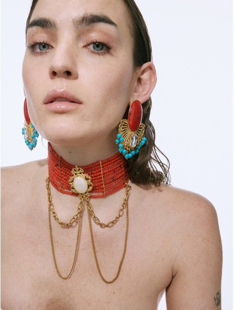 KALEIDO LYRA CHOKER Necklace with dark coral beads