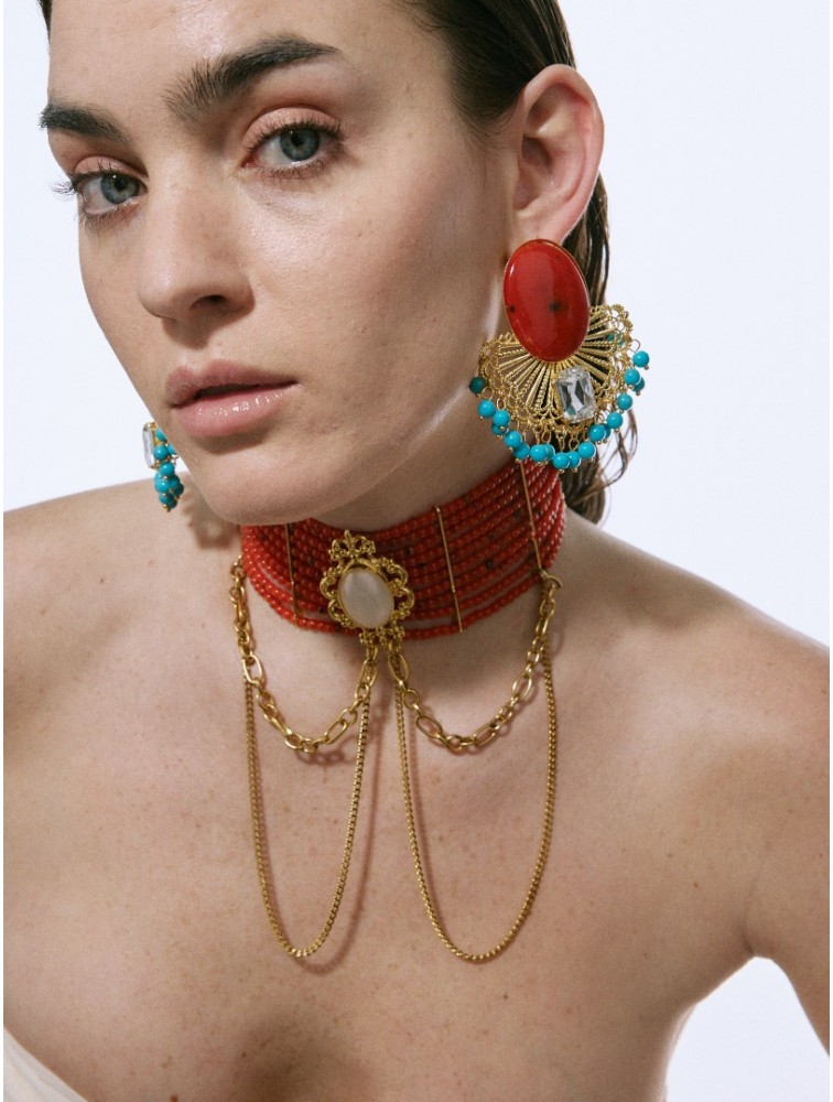 KALEIDO CAMELIA Earrings Σκουλαρίκια από ορείχαλκο επιχρυσωμένο 24 καρατίων