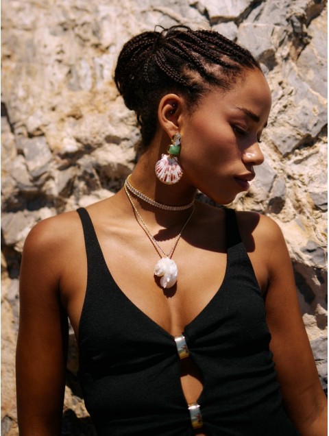 KALEIDO Abalone Earrings Επιχρυσωμένα Σκουλαρίκια από Ορείχαλκο με Κοχύλι