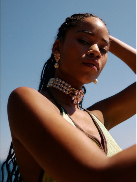 KALEIDO Bambola  Earrings Gold Pink Επιχρυσωμένα Σκουλαρίκια από Ορείχαλκο