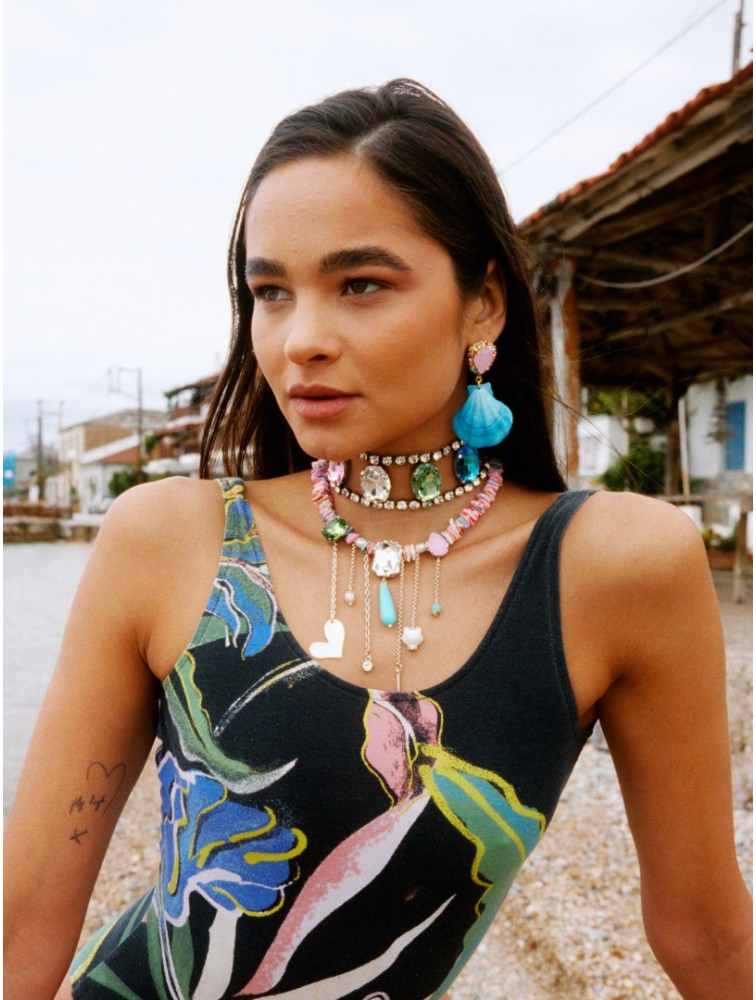 KALEIDO OCEANIS Earrings Σκουλαρίκια 24 καρατίων επιχρυσωμένα με κρύσταλλο