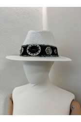LA VITA HANDBAGS Χειροποίητο Λευκό γυναικείο καπέλο με μαύρη φάσα