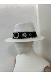 LA VITA HANDBAGS Χειροποίητο Λευκό γυναικείο καπέλο με μαύρη φάσα