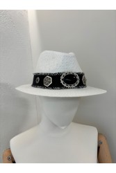 LA VITA HANDBAGS Χειροποίητο Λευκό γυναικείο καπέλο με μαύρη φάσα