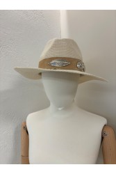 LA VITA HANDBAGS Χειροποίητο Εκρού καπέλο με μπεζ φάσα