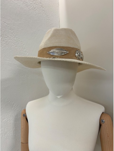 LA VITA HANDBAGS Handmade Women's Ecru hat with beige band