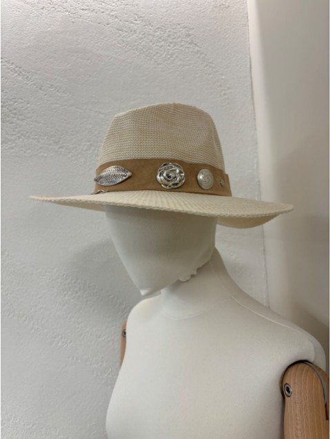 LA VITA HANDBAGS Handmade Women's Ecru hat with beige band